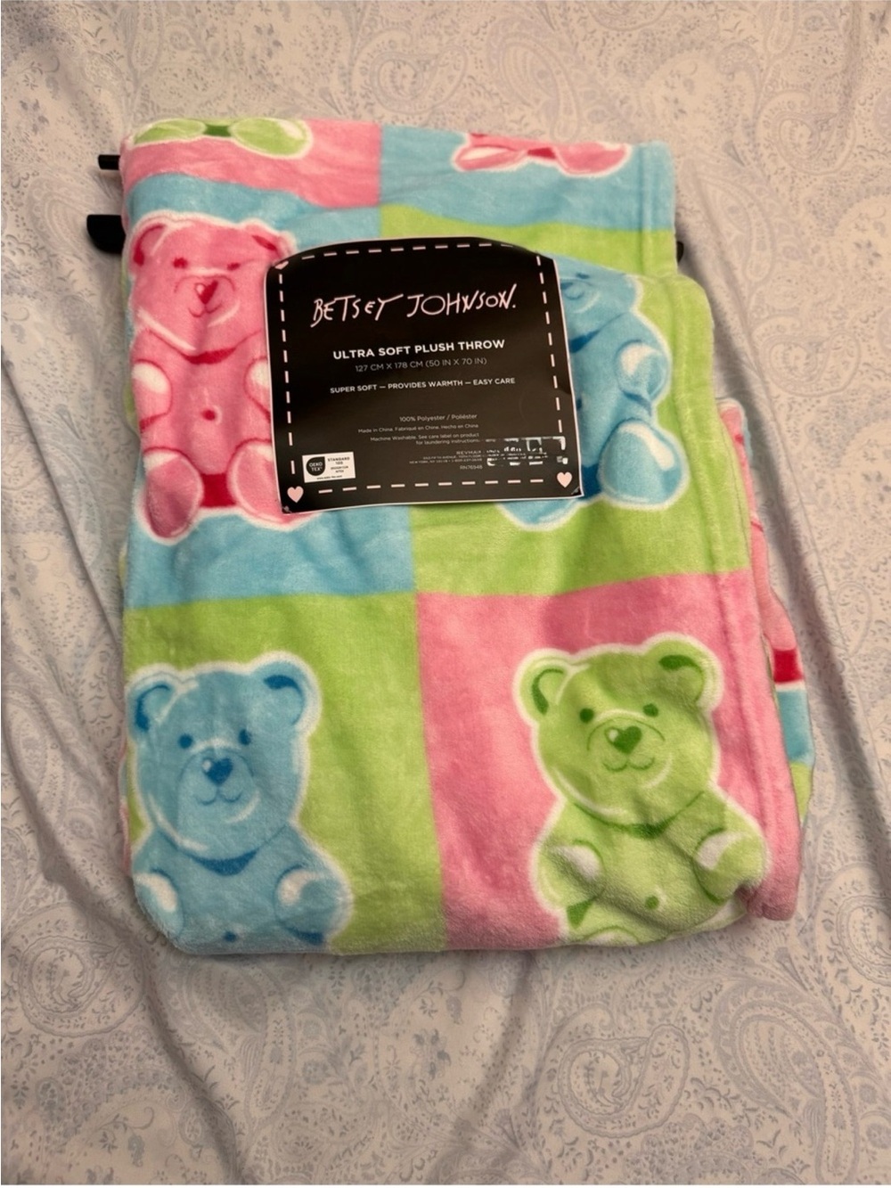 Betsey Johnson Gummy Bears Plush Throw Blanket - Pink, Blue, Green